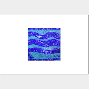 Abstract Waves Blue Monoprint Posters and Art